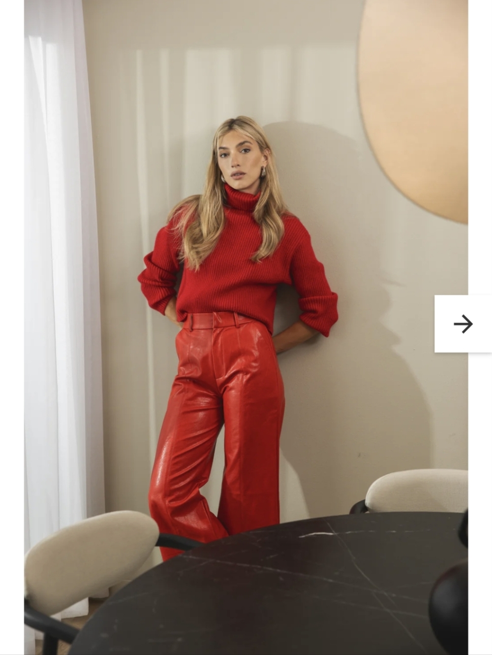 Line & Dot Red Vegan Leather High-Waist Wide-Leg Pants